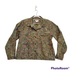 Christopher & Banks jacket womens L green Leaf metal buttons career casual bold